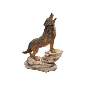 Howling Wolf Resin Statue Figurine Red Grey Rocks 5" Tall